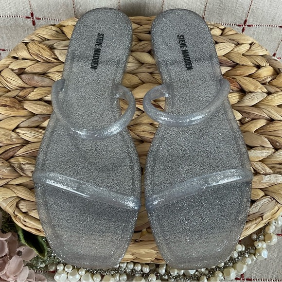 Set of 2 Steve Madden “PIKE” Jelly Flip Flop Sandals Size 6 Pink & Silver New - Picture 7 of 10